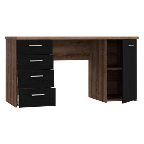 Biurko 145x60 cm z 4 szufladami i szafką Czarny/Dąb Szlachetny